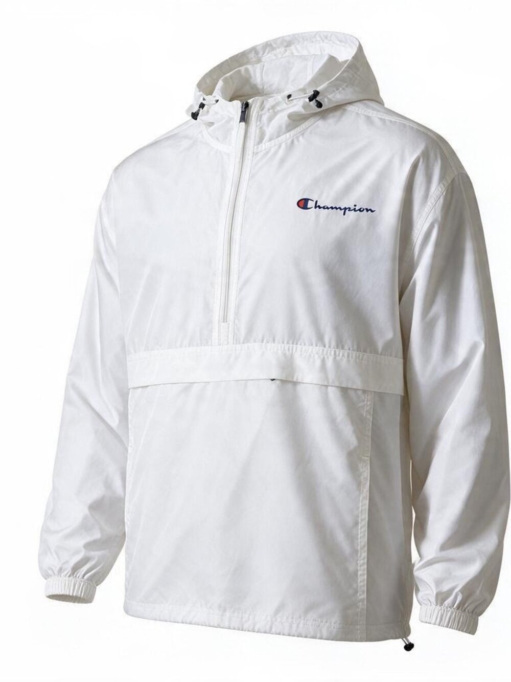 Champion White Hooded Windbreaker Mens XL Pullover Half Zip Anorak